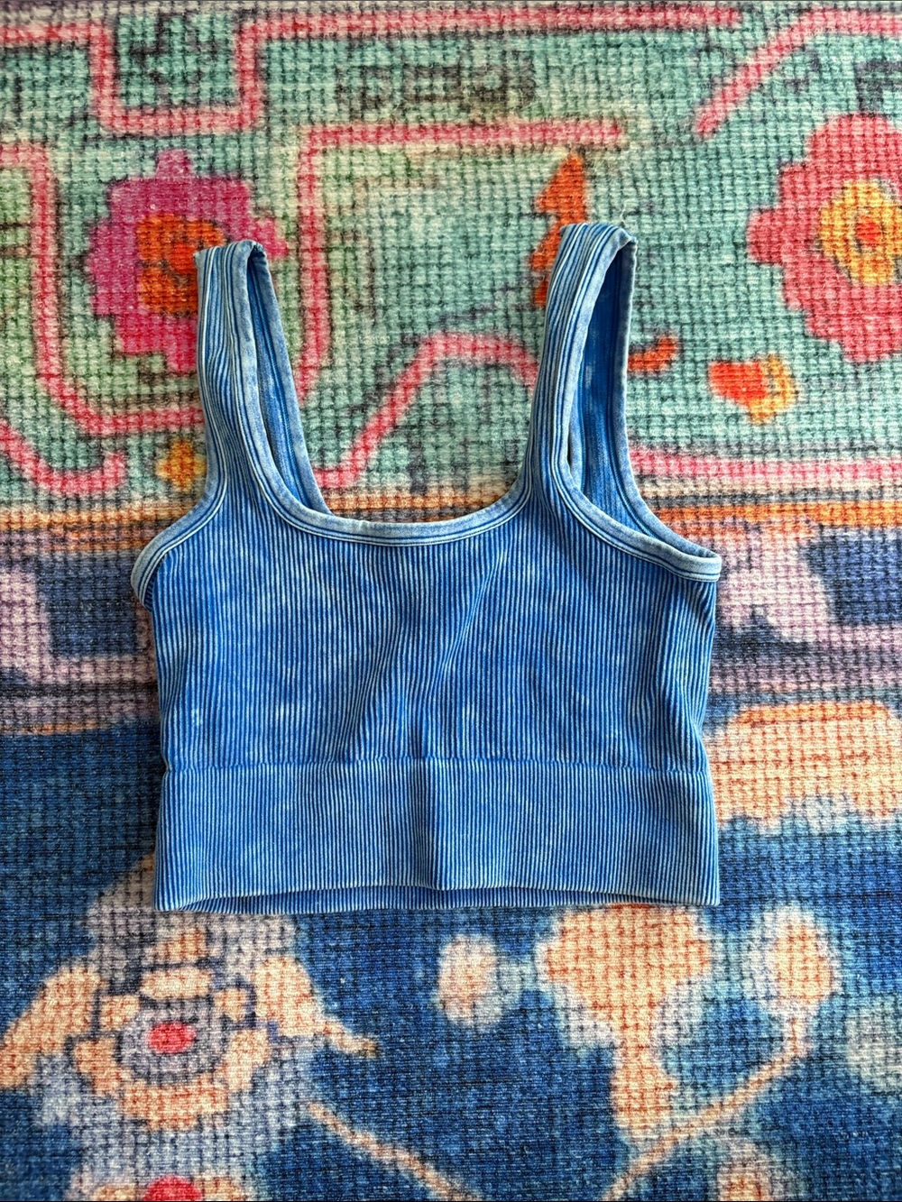 Zenana Outfitters Blue Ribbed Crop Tank